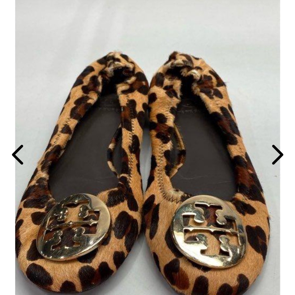 Tory Burch Brown Animal Print Suede Women's Ballet Flat Flats  Worn once